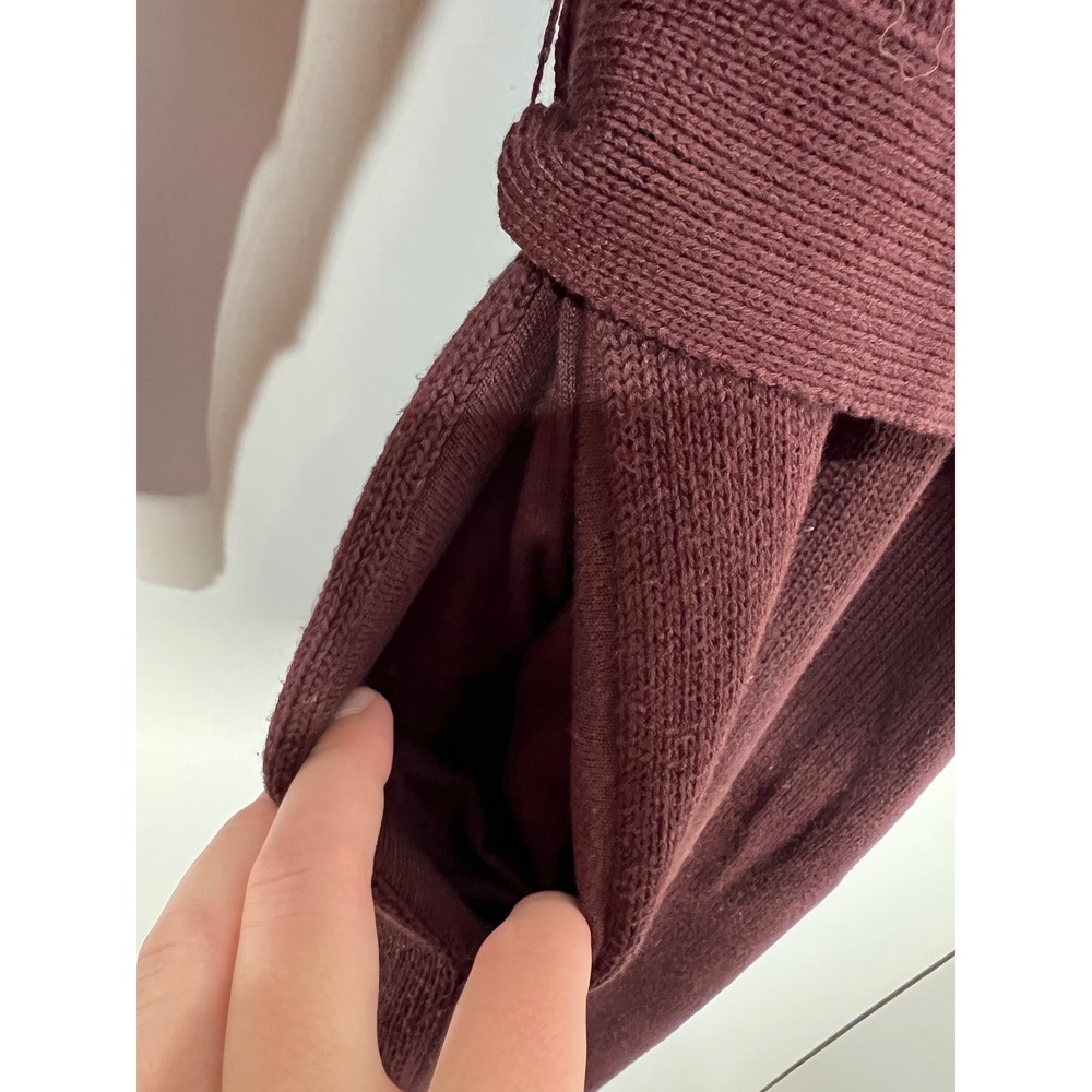 Paper Label Burgundy Fall Longline Belted Duster Cardigan Sweater Pockets XS - Picture 6 of 7